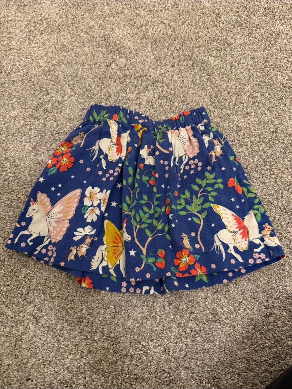 Mini Boden toddler girls fantasy print lined flannel skirt blue unicorn 2/3T New